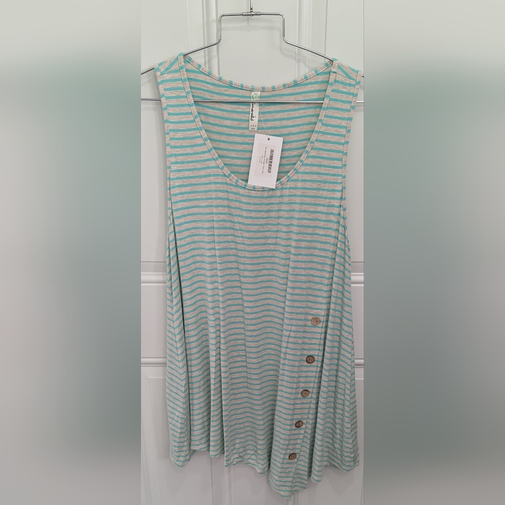 Emerald Asymmetrical Oat/Mint  Sleeveless Tank Top